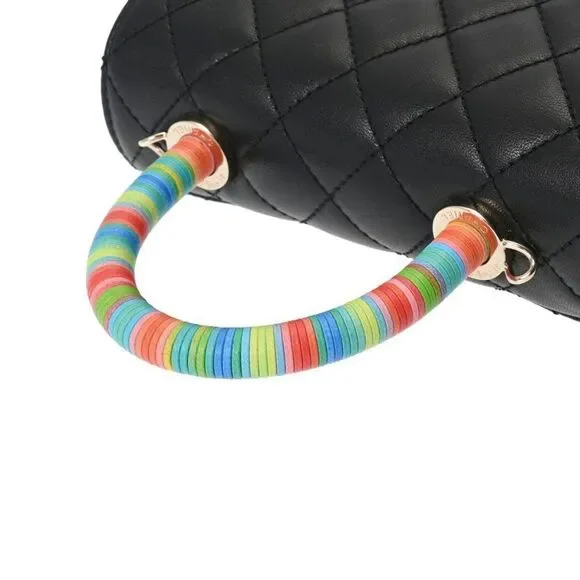 Chanel Black Quilted Chèvre Extra Mini Rainbow Coco Handle Flap Gold Hardware - Picture 3 of 12